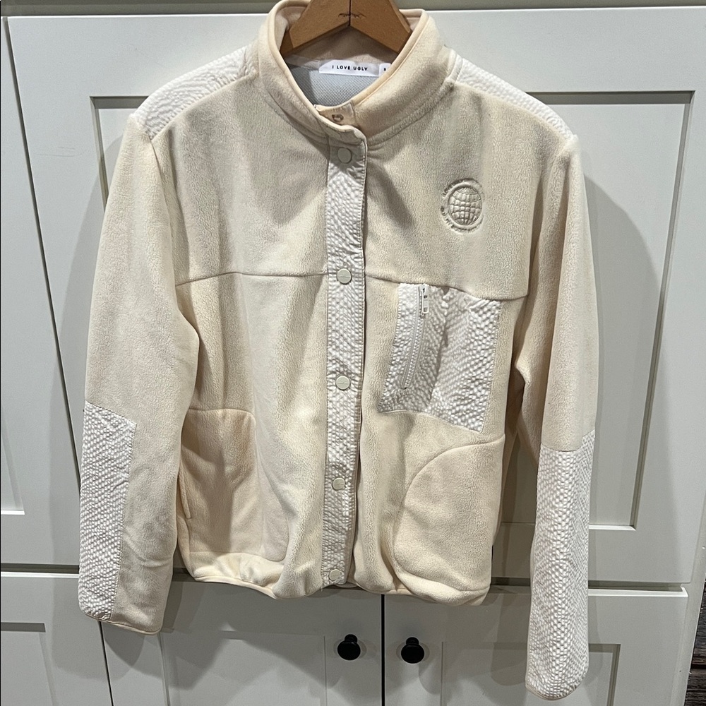 I Love Ugly Brand Cream Fleece Jacket with Textured Accents size S